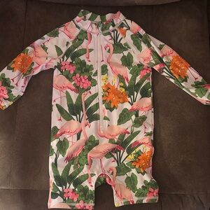 Janie and Jack Pink Flamingo and Floral Bodysuit